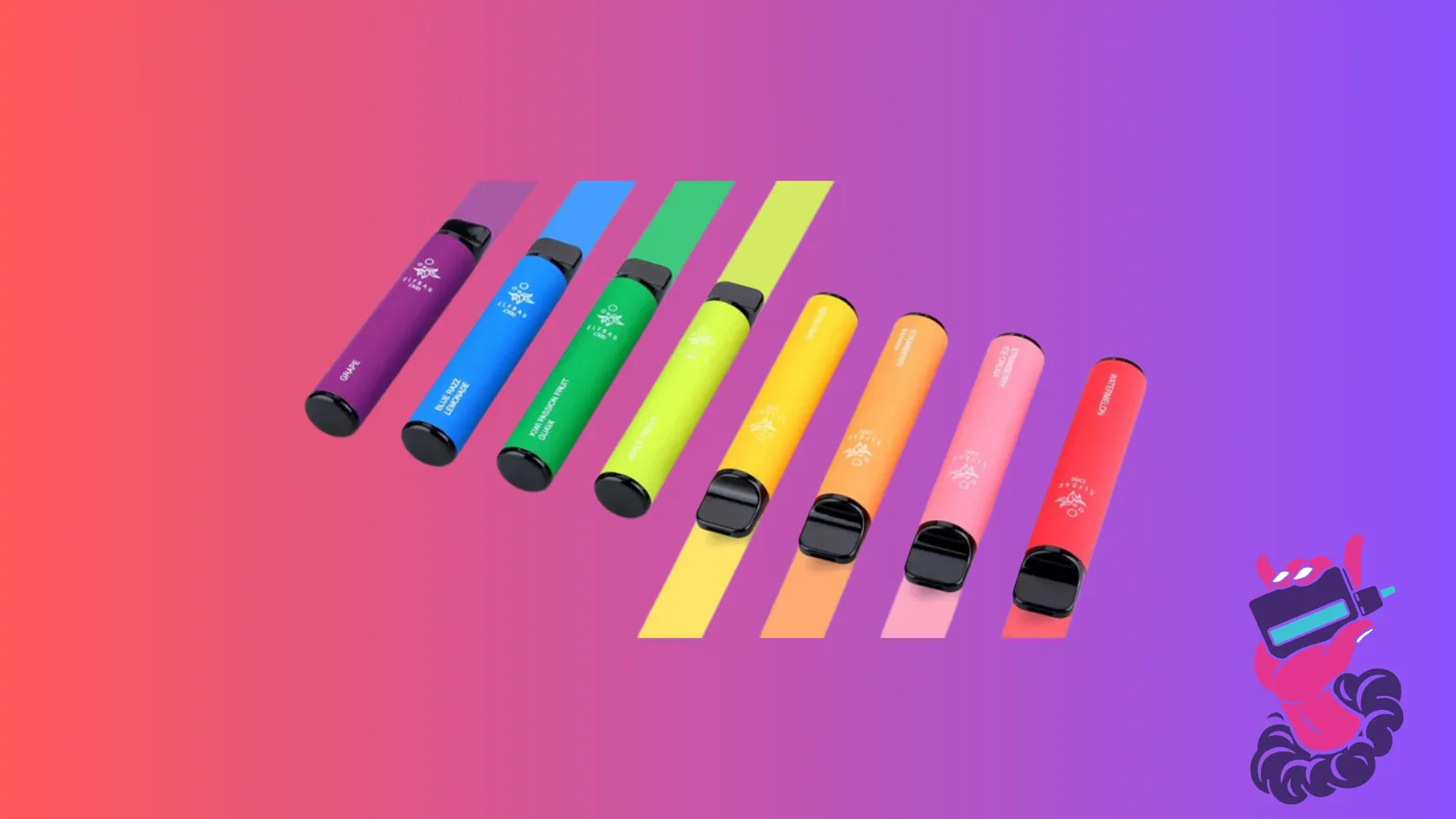 A range of vape devices laid out with price tags